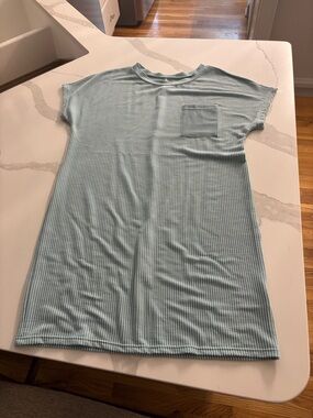 Light Seafoam Ribbed T-Shirt Dress with Chest Pocket